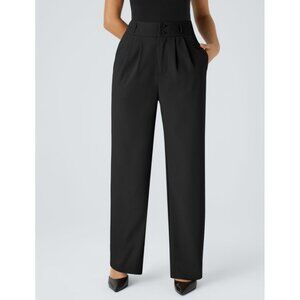 Halara High Waisted Button Zipper Shirred Straight Leg Work Pants Sz Large Women